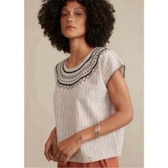 Marine Layer Tops - Marine Layer Arden Linen Embroidered Top